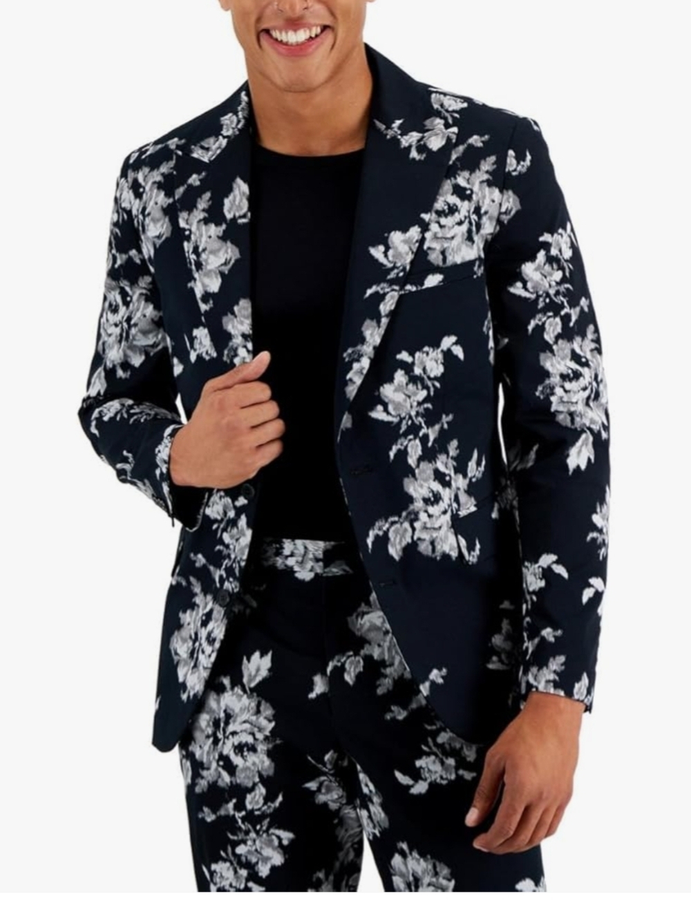 INC International Concepts Black and White Floral Men's Blazer